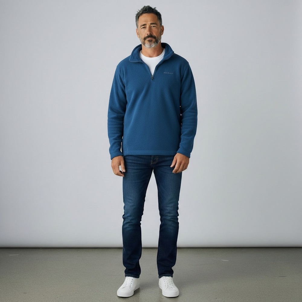 Eddie Bauer Pullover M Blue Excellent Polartec Fleece Quarter Zip Mock Neck